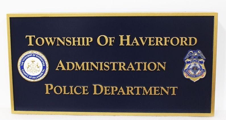 PP-3431 - Carved 2.5-D High-Density-Urethane (HDU) Sign for Police Department Administration, Township of Haverford, Pennsylvania