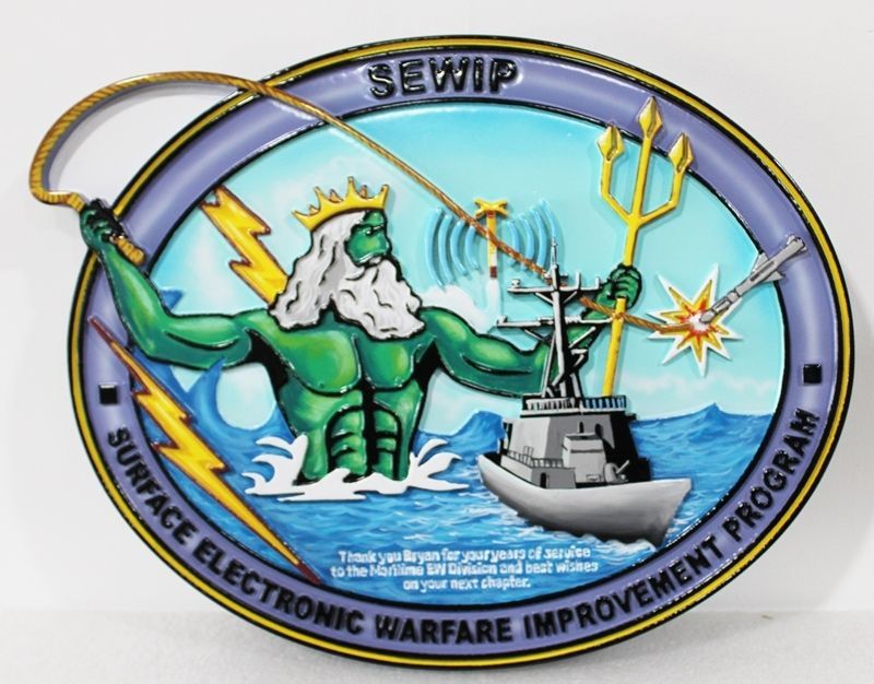 JP-2354 - Carved 2.5-D Multi-Level HDU Plaque of the Crest of the Surface Electronic Warfare Improvement Program (SEWIP) 