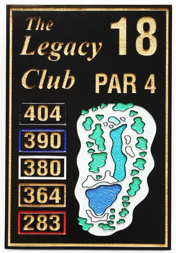 E14423 - Carved 2.5-D Raised Relief HDU Tee Sign for Hole 18 of the Legacy Club 