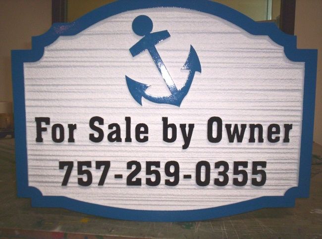 L21772 - Beach House "For Sale By Owner" Sign with Phone Number and Ship's Anchor 