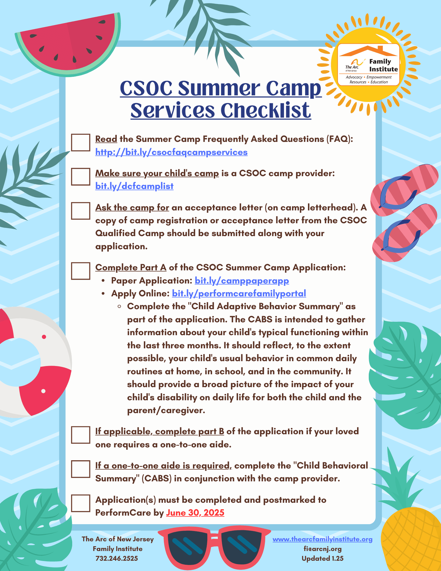 CSOC Summer Camp Services Checklist