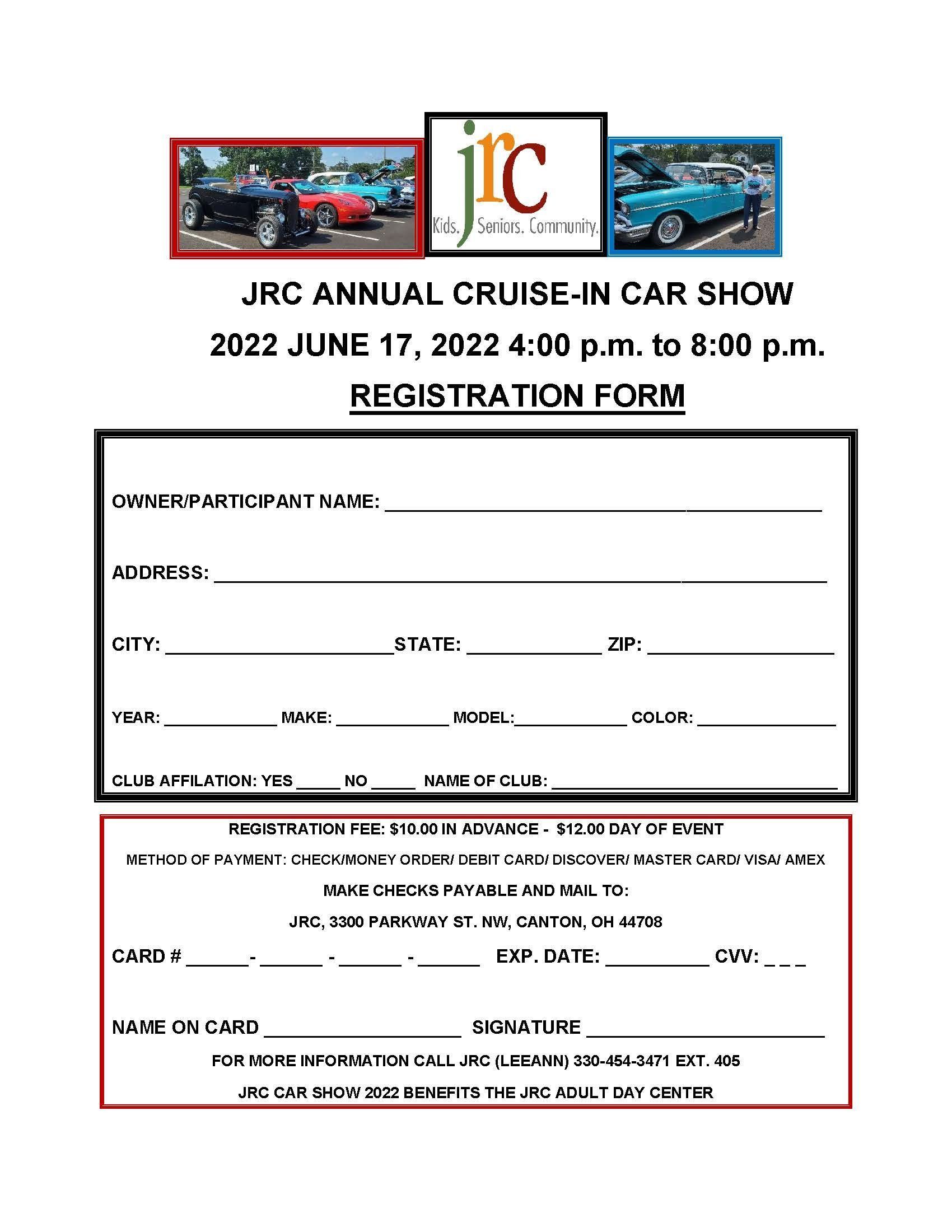 JRC Annual Cruise-In Car Show - DOWNLOAD PRINT Registration Form ABOVE