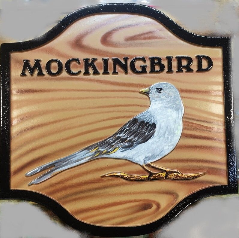 M22809A -  Carved 2.5-D  HDU Property Name Sign "Mockingbird".
