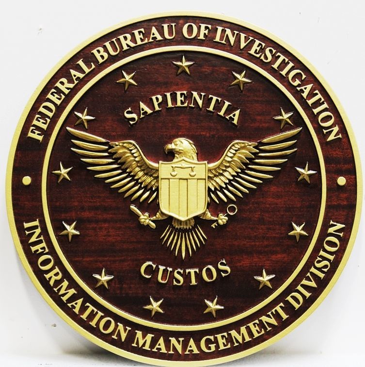 AP- 2455 - Carved 3-D Mahogany Plaque of theSeal of the FBI's Information Management Division  