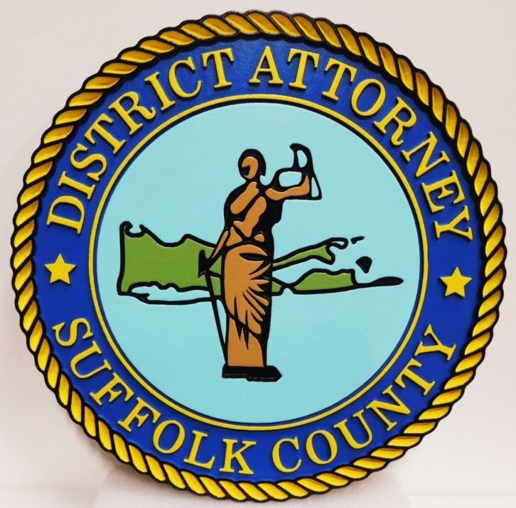 HP-1566 - Carved 2.5- D Multi-Level Plaque of the Seal of the District Attorney of Suffolk County, State of New York