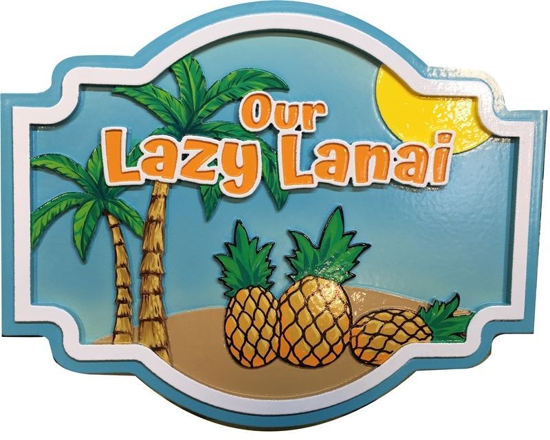 L21809 - Carved Coastal Home Sign for "Our Lazy Lanai"