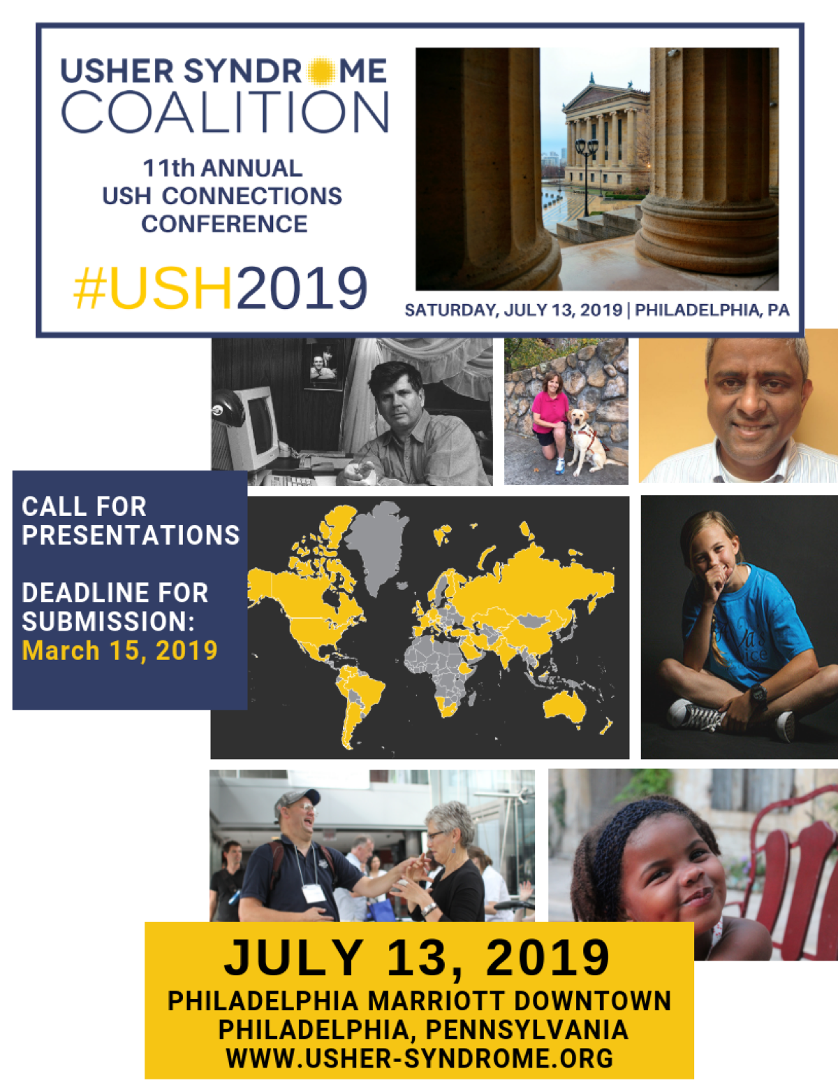 Cover Image for USH2019 Call for Presentations Form: Usher Syndrome Coalition 11th Annual USH Connections Conference, #USH2019, Saturday, July 13, 2019, Philadelphia, PA, Call for Presentations Deadline for Submission: March 15, 2019