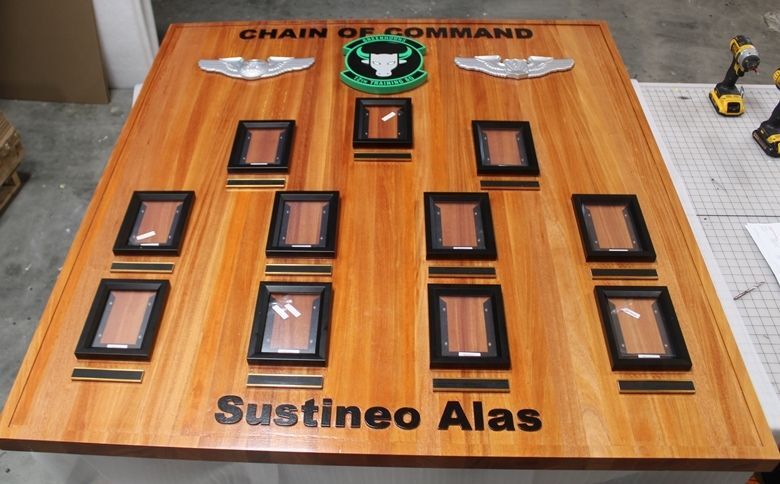 LP-9004 - Carved Redwood Chain-of-Command  Photo  Board for the 11th Training Squadron,  "Sustineo Alas"