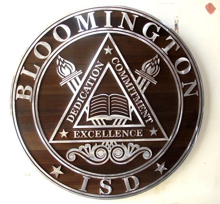 MD4270 - Seal of Bloomington Integrated School  District, 2.5-D Aluminum Cladding on Stained Cedar