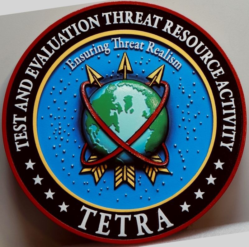 IP-1452 - Carved Plaque of the Seal of the Defense Intelligence Agency (DIA) for the Test and Evaluation Threat Resource Activity (TETRA), Artist Painted