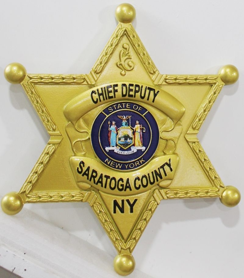 PP-1836 - Carved 3-D Bas-Relief Multi-Level Artist-Painted HDU Plaque for the Chief Deputy Saratoga County