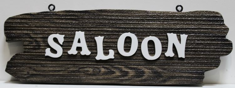 RB27116- Carved Raised Relief  and Sandblasted Wood Grain HDU Saloon Sign 