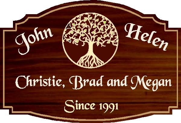 YP-1100 - Engraved Marriage and Family Celebration Plaque , Cedar Wood