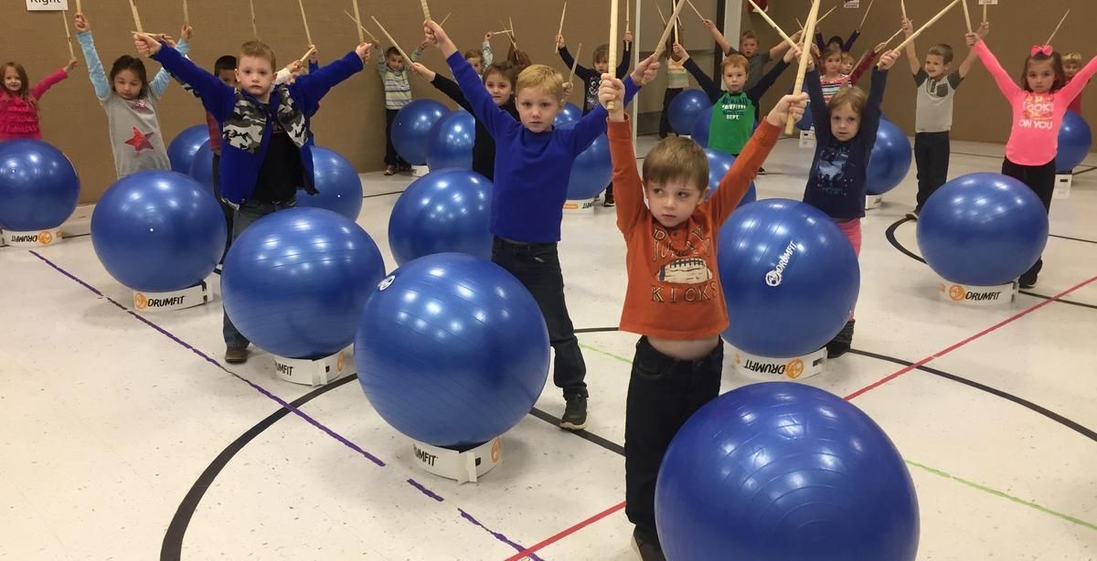 Group of children with exercise balls