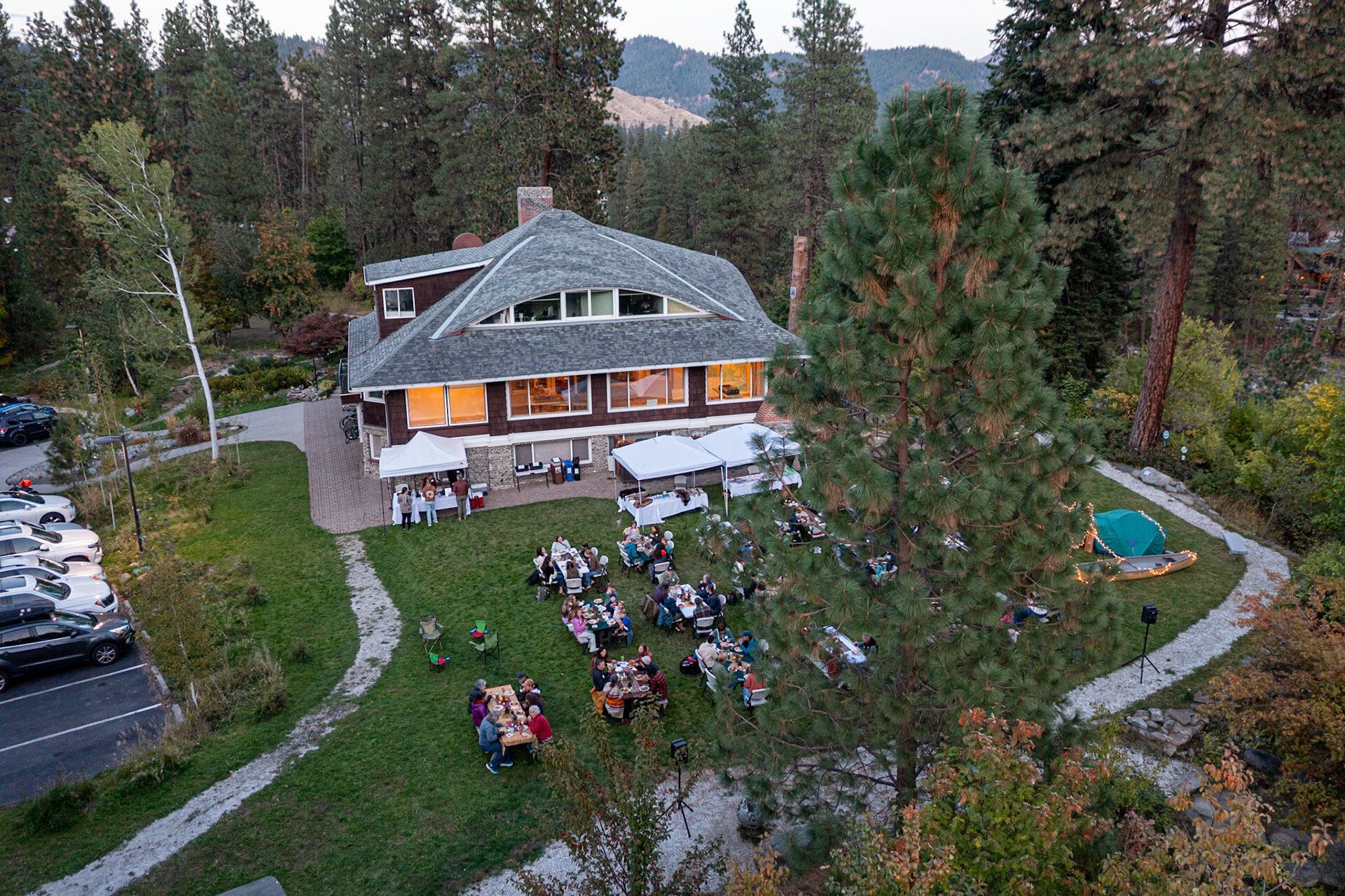 Sunset & S'mores 2026 aerial photo of the River Haus Lawn.