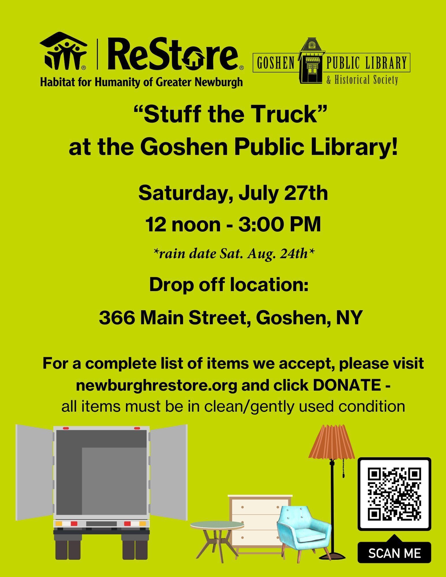 "Stuff the Truck" Event at Goshen Public Library July 27th!