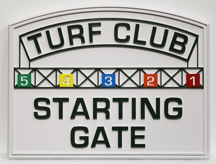 P25008A - Carved 2.5-D Raised Relief  Starting Gate  Sign for the Turf Club , with the Gates as Artwork