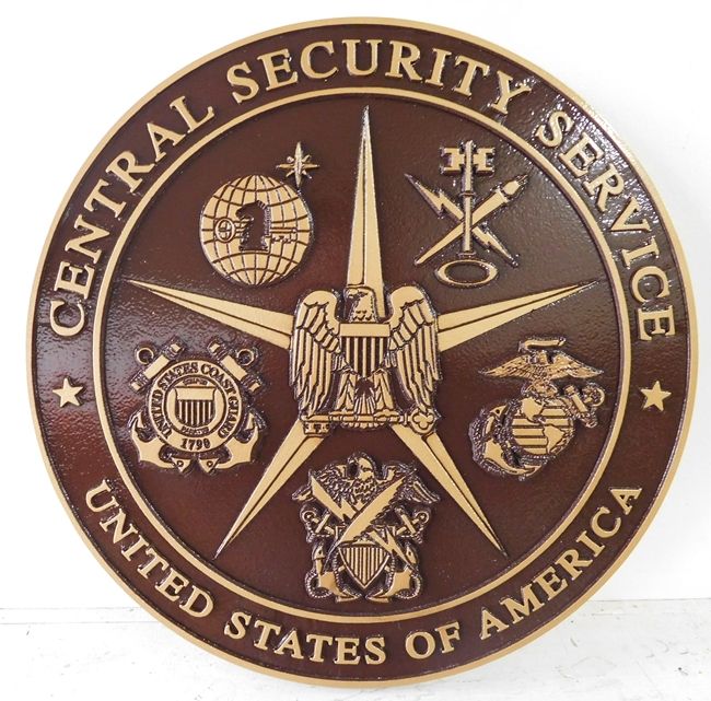 V31133 - Carved 2.5-D HDU Central Securities Wall Plaque, painted in Bronze shades