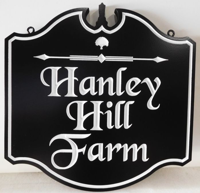 O24047 - Formal  Ornate Engraved Sign for "Hanley Hill Farm", with White Text