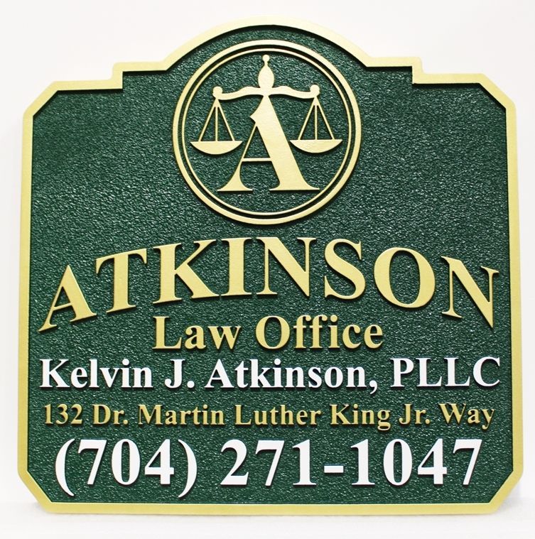 A10515 -  Carved 2.5-D and Sandblasted HDU Name and Address Sign for the Atkinson Law Office 