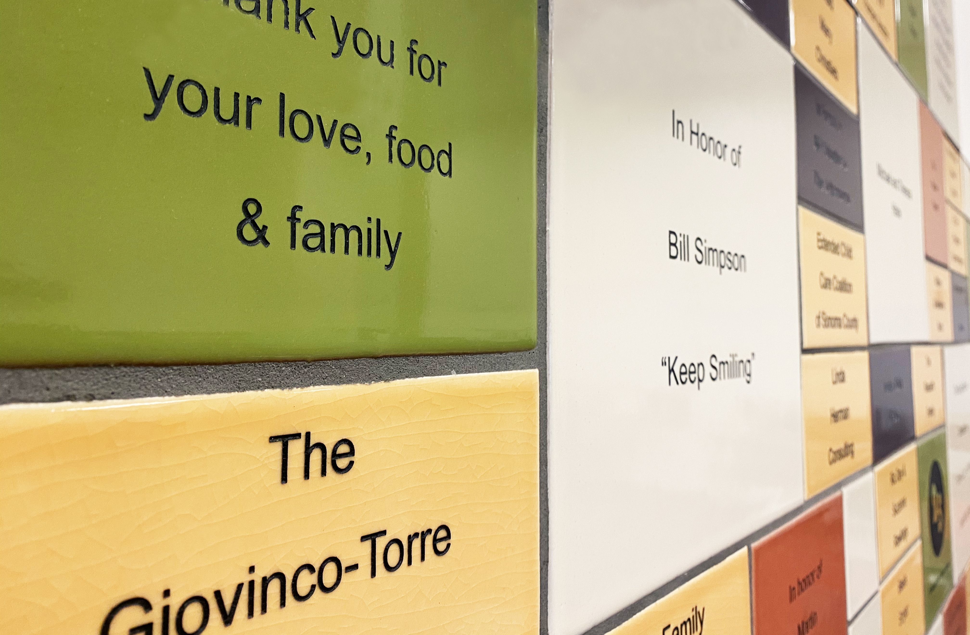 Photo of plaques at the Redwood Empire Food Bank that commemorate legacy and in memory of donors