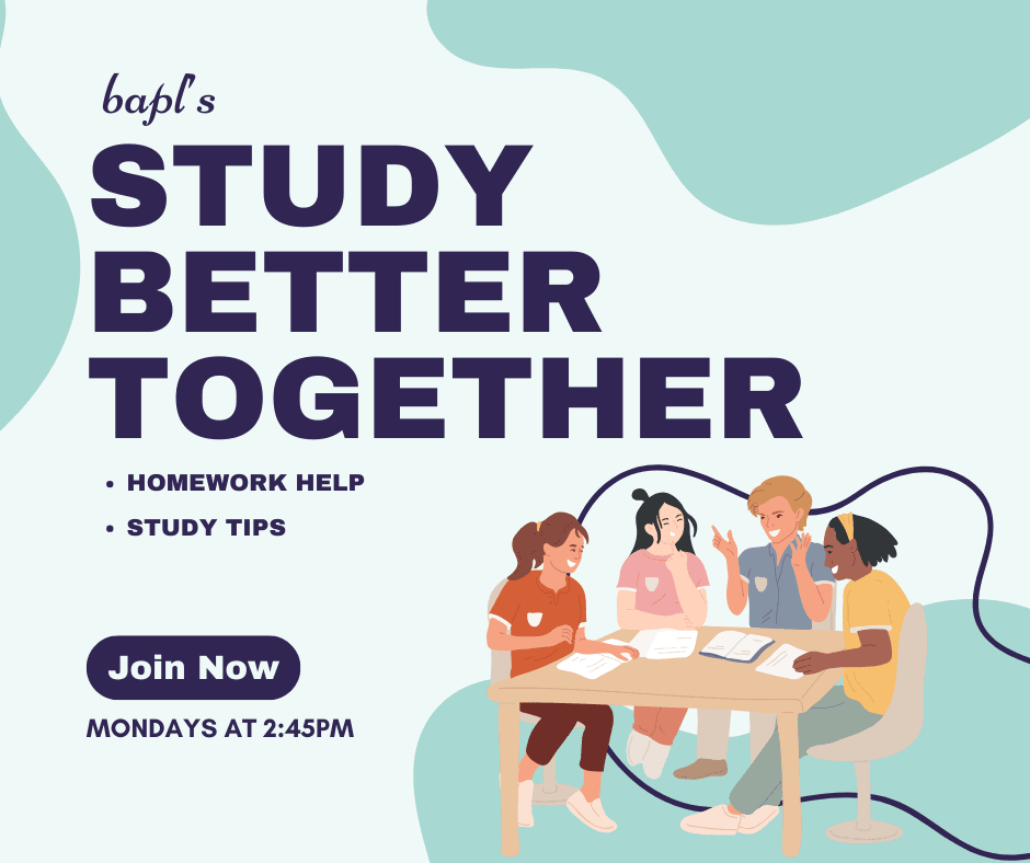 Cartoon graphic depicting teenagers studying together.