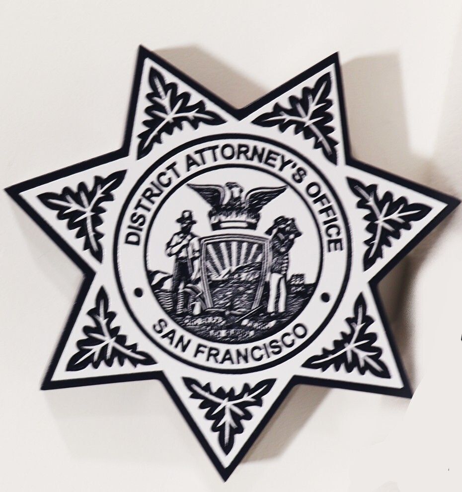 HQ-3057 - Engraved Star Badge Plaque of for the District Attorney 's Office, City of San Francisco