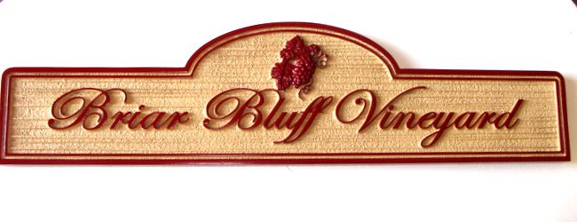 R27096 - Sandblasted HDU Vineyard Sign with 3D Grape Cluster and Wood Grain Background