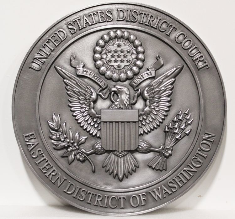 A10887- Carved 3-D Bas-Relief Aluminum-Plated  HDU Wall Plaque for the US District Court of the Eastern District of Washington  