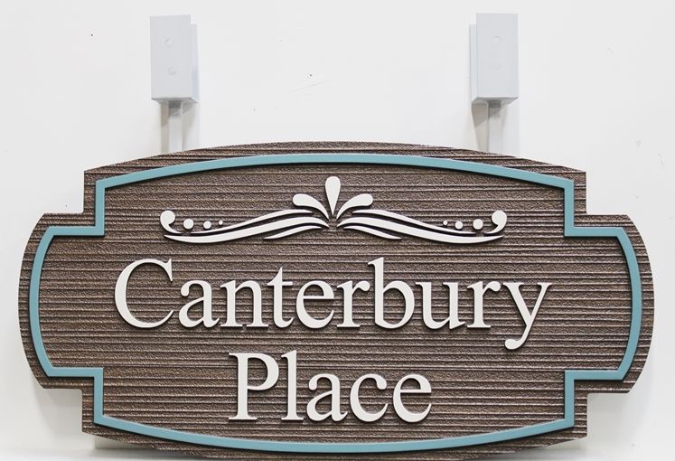  I18180 -  Carved and Sandblasted High-Density-Urethane (HDU)   Sign  for  "Canterbury Place"