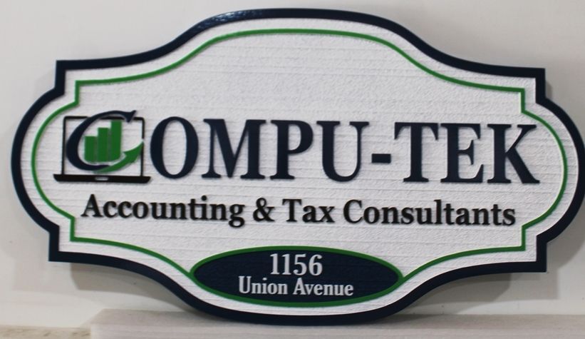 C12087A - Carved and Sandblasted Sign for "Compu-tek Accounting & tax Consultants"