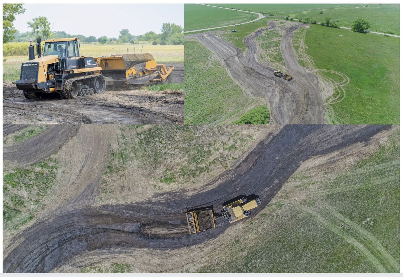 Tractor and scraper being used to restore a slough.