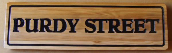 H17056 - Engraved Cedar Wood Street Name Sign for Purdy Street