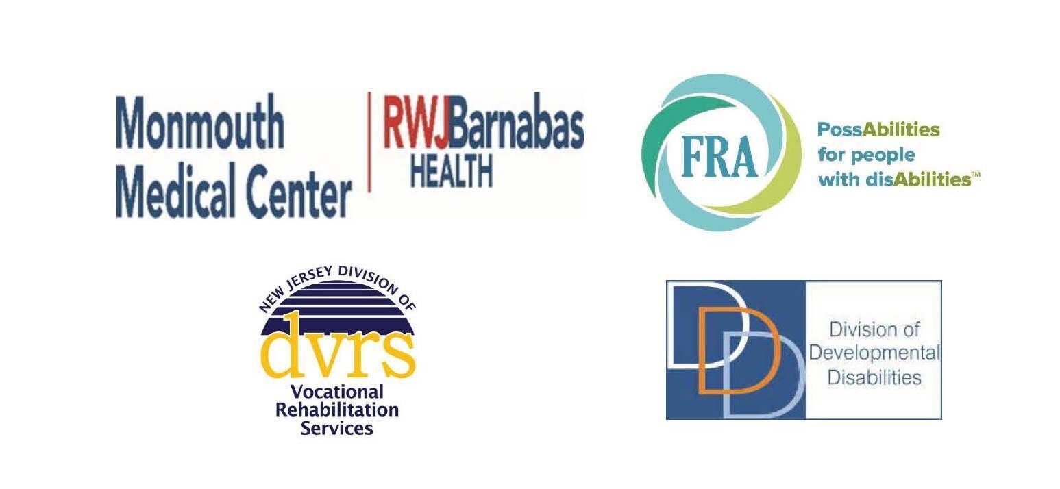 Logos of FRA, MMC RWJ Barnabas Health, DVRS, NJ Tip@Rutgers, DDD, Kessler Foundation