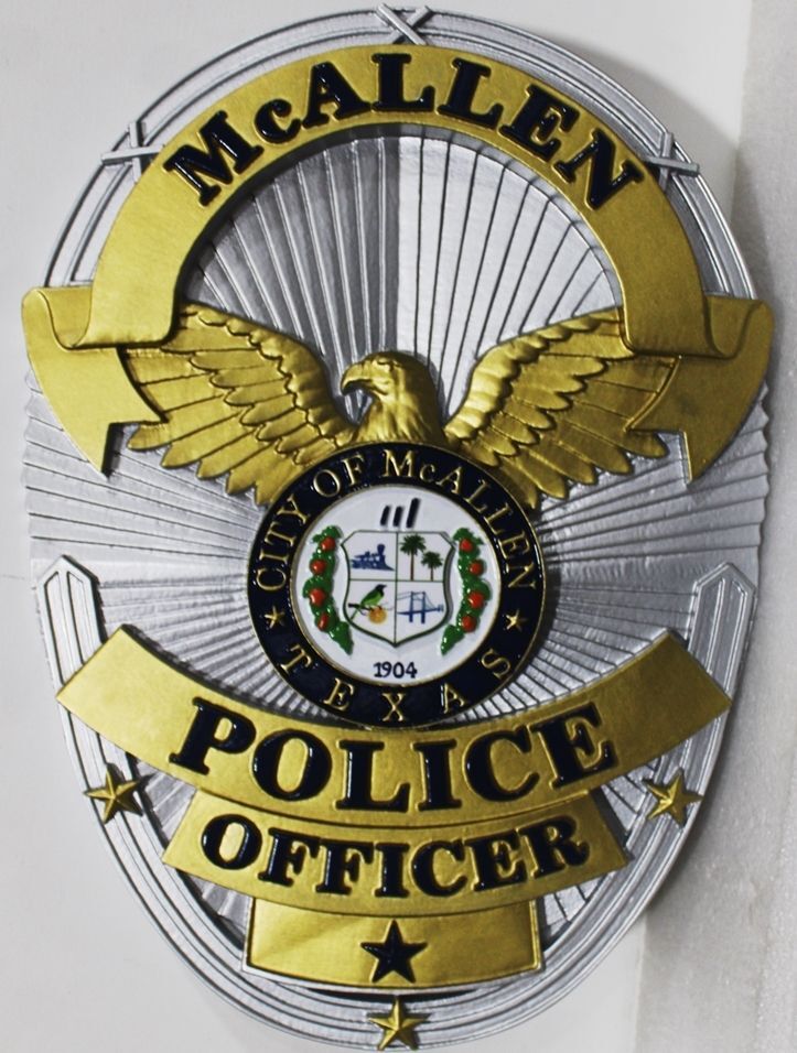 PP-1506A- Carved 3-D Bas-Relief HDU Plaque of the Badge of  the McAllen Police Department. in Texas