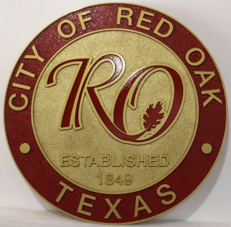 DP-1525 - Carved 2.5-D Multi-Level Artist-Painted Plaque of the Seal of the City of Red Oak, Texas