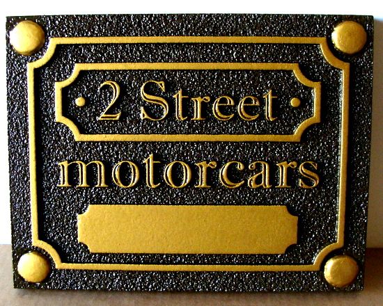 SA28778 -  HDU Sign for " 2 Street Motorcars" Company, with Carved  Metallic Gold Text