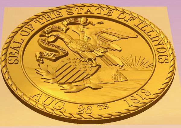 W32183 - Great Seal of Illinois, 3D and 24K Gold-Leaf Gilded (Side View)