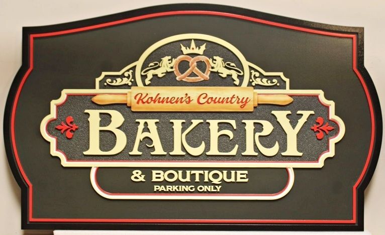Q25591A - Carved HDU Sign for "Kohnen's Country Bakery and Boutique" with Artwork