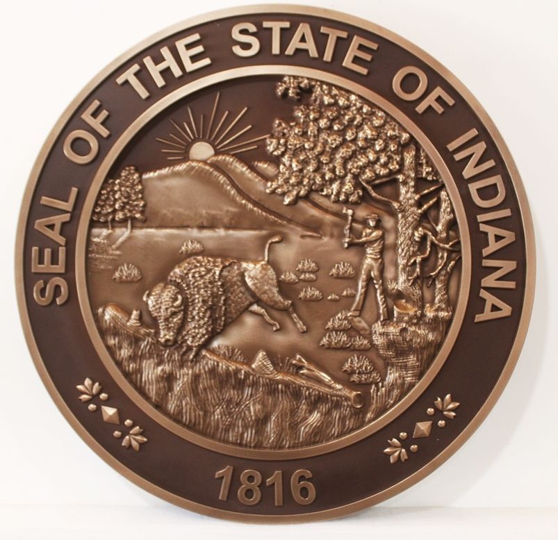 BP-1218 - Carved 3-D Bas-Relief HDU Plaque of the Seal of the State of Indiana
