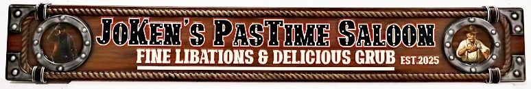 RB27115A- Carved and Sandblasted HDU Sign for "Joken's PasTime Saloon"