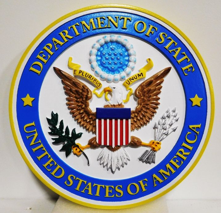 AP-3642 - Carved Plaque of the Seal of the United States State Department, Artist Painted 