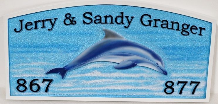 L21363 - Custom HDU Beach House Name and Address Sign with Dolphin Artwork