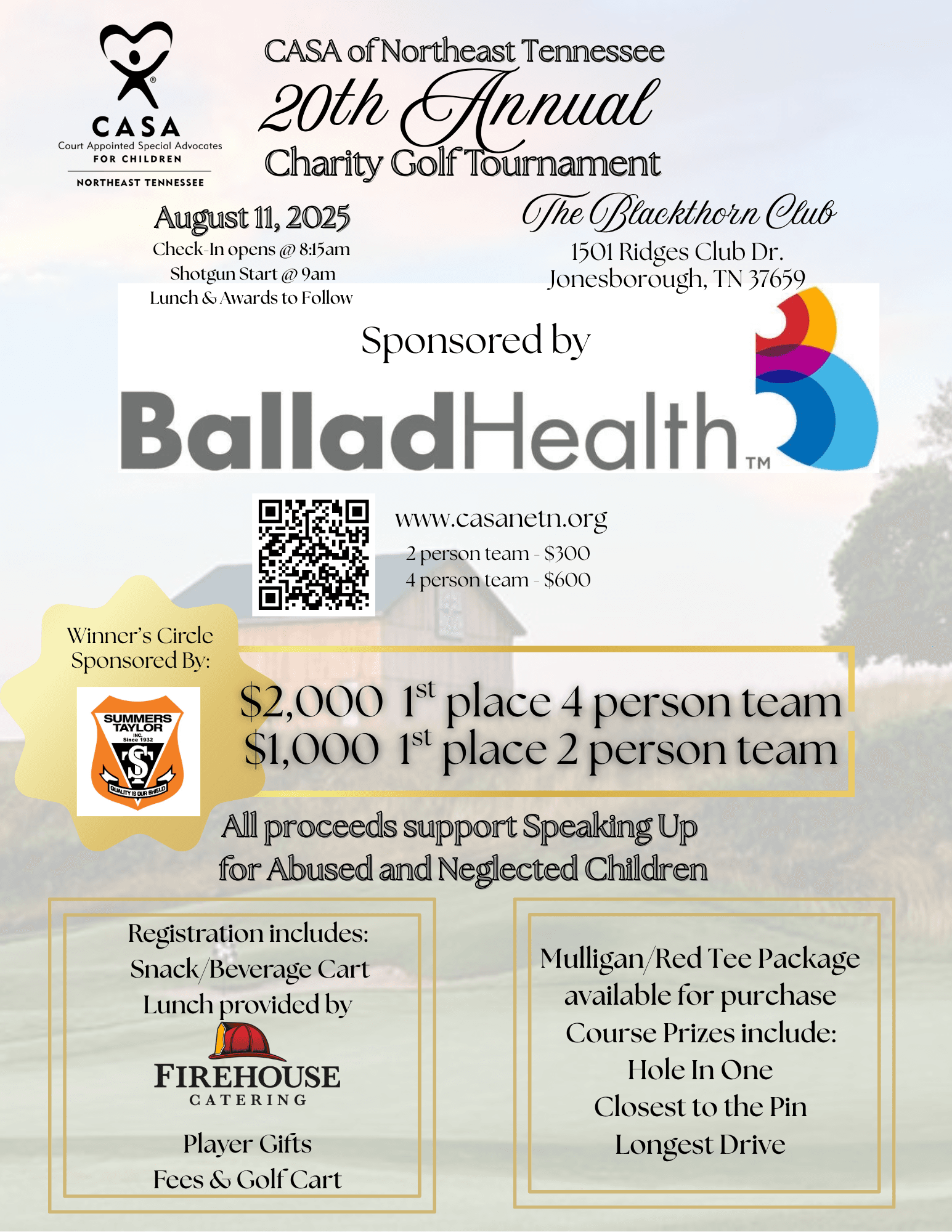 CASA of Northeast TN presents the 20th Annual Charity Golf Tournament at The Blackthorn Club