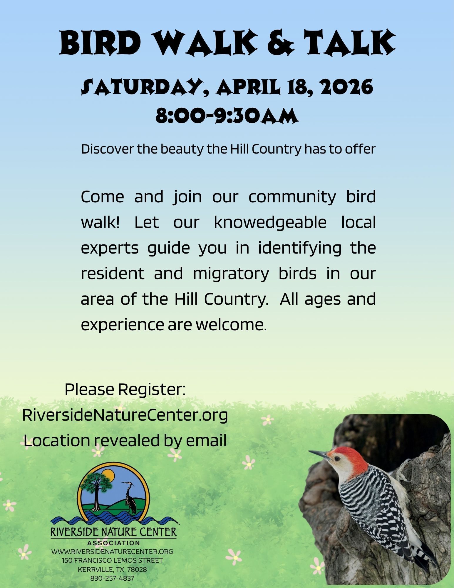 Guided bird identification and observation walk, Bird Watching near me, Riverside Nature Center, Texas Master Naturalist, Kerrville, Nature lover, education about birds