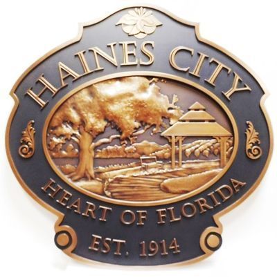 DP-1515 - Carved Plaque the Seal of Haines City, Florida, Bronze-Plated