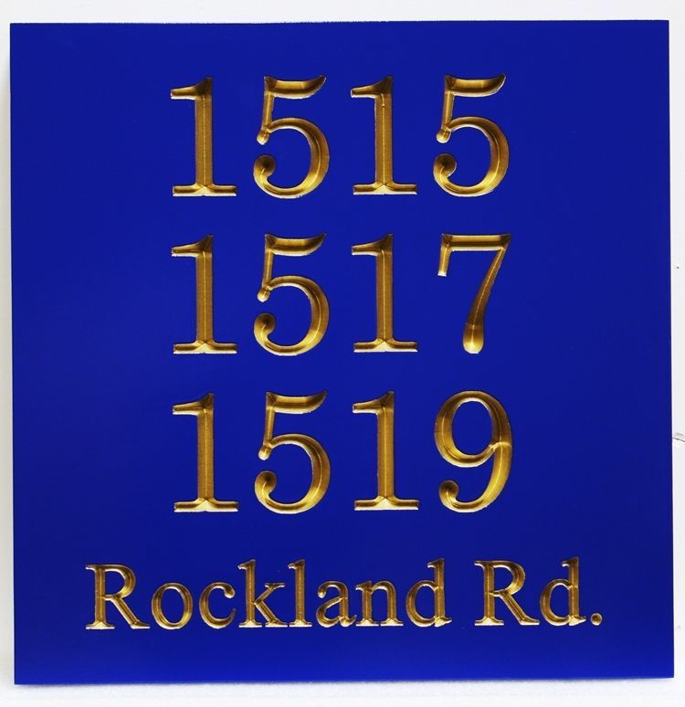 I18926 - Engraved HDU Multiple Address Number Sign, with 24K Gold-Leaf Gilded Text and Border  