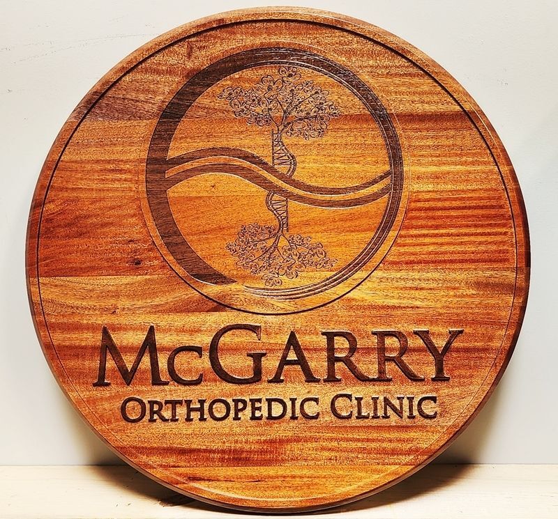 B11052A -  Carved  2.5-D Mahogany wood  Sign for the McGarry Orthopedic Clinic  