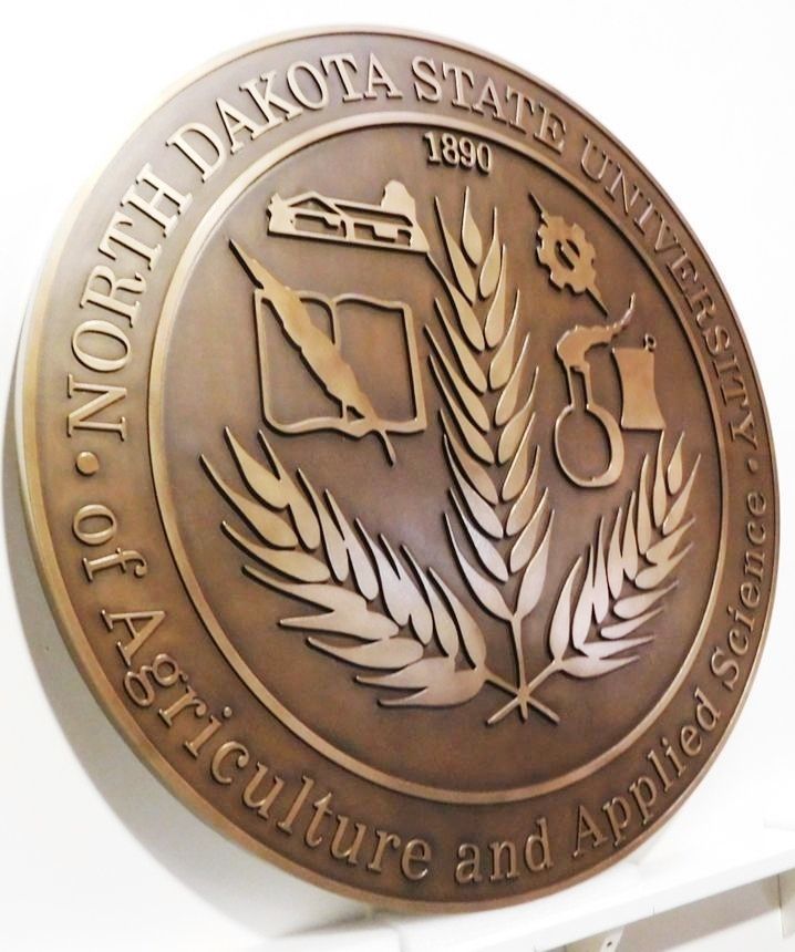 X34464 - Carved 2.5-D Bronze-Plated HDU Plaque of the Seal of North Dakota State University