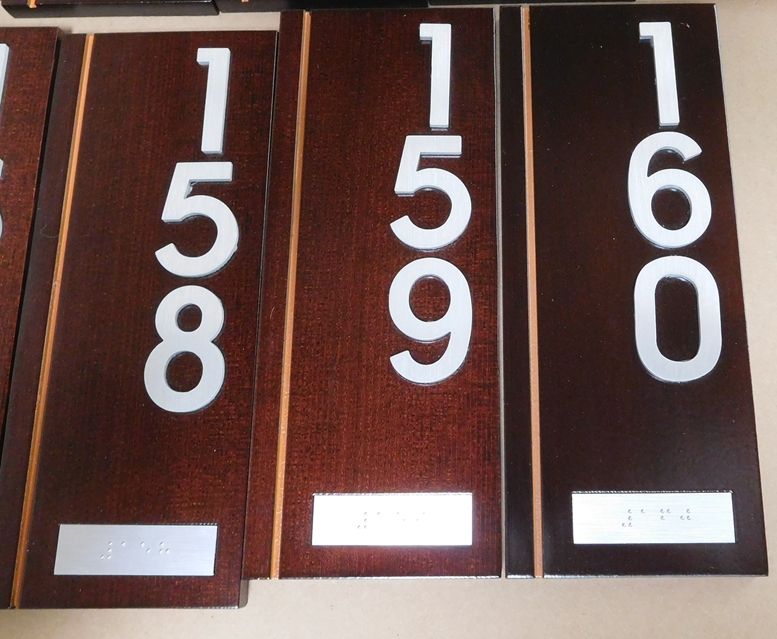 M3080 - Mahogany Apartment Unit Number Plaques with Aluminum Numbers and Braille Strips (Gallery 19A)